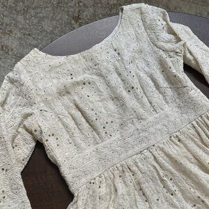 Handwork chikan kari with mukesh Elegant Cream Lace Dress